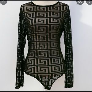 Mesh Greek Key Bodysuit